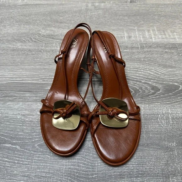 Zara Brown Embellished Heeled Sandals - Picture 5 of 6